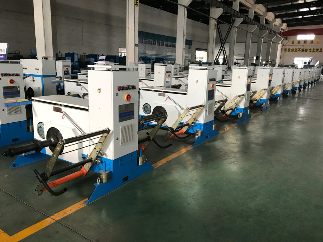 Double Shaft Copper Wire Cable Active Pay off Winding Cutting Rewinding Stranding Bunching Buncher Twist Twisting Twister Coiling Coiler Machine